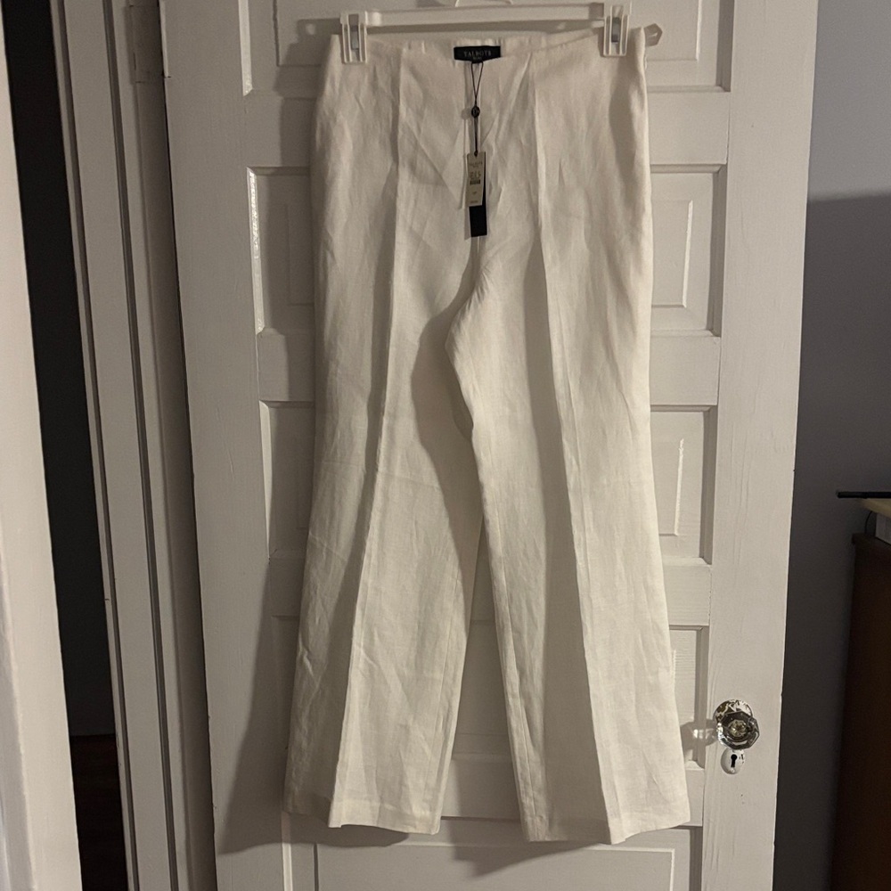 Talbots Cream Boot-Cut Linen Jumpsuit Pants